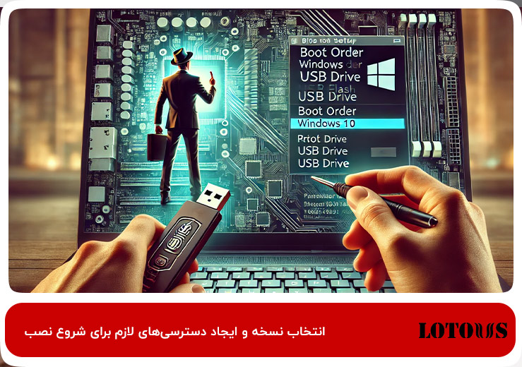 انتخاب نسخه و ایجاد دسترسی‌های لازم برای شروع نصب Windows 10